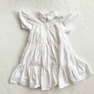 Zara white eyelet detail collar tiered dress EUC 6Y
